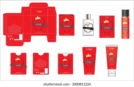 Packaging design, luxury perfume box, pocket perfume, deo design and face cream template and mock up box. Illustration vector.