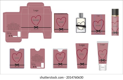 Packaging design, luxury perfume box, pocket perfume, deo design and face cream template and mock up box. Illustration vector.