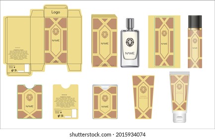 Packaging design, luxury perfume box, pocket perfume, deo design and face cream template and mock up box. Illustration vector.