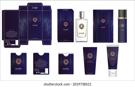 Packaging design, luxury perfume box, pocket perfume, deo design and face cream template and mock up box. Illustration vector.