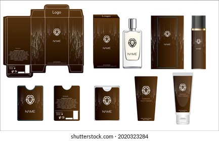 Packaging design, luxury perfume box, pocket perfume, deo design and face cream template and mock up box. Illustration vector.