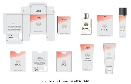 Packaging design, luxury perfume box, pocket perfume, deo design and face cream template and mock up box. Illustration vector.