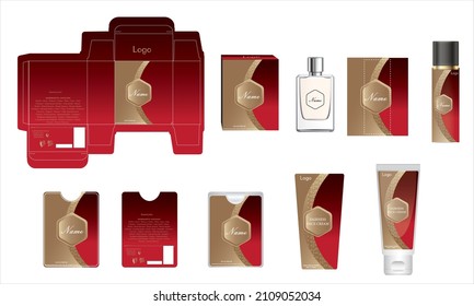 Packaging design, luxury perfume box, pocket perfume, deo design and face cream template and mock up box. Illustration vector.