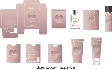 Packaging design, luxury perfume box, pocket perfume, deo design and face cream template and mock up box. Illustration vector.