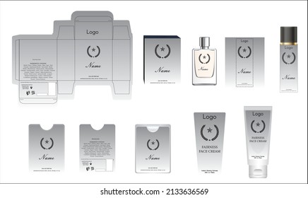 Packaging design, luxury perfume box, pocket perfume, deo design and face cream template and mock up box. Illustration vector.