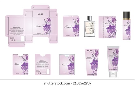 Packaging design, luxury perfume box, pocket perfume, deo design and face cream template and mock up box. Illustration vector.