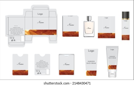 Packaging design, luxury perfume box, pocket perfume, deo design and face cream template and mock up box. Illustration vector.