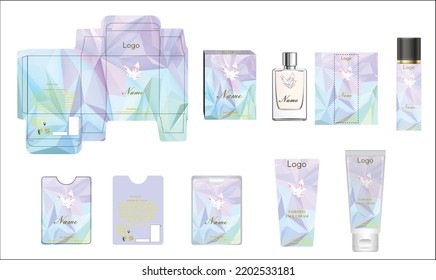 Packaging design, luxury perfume box, pocket perfume, deo design and face cream template and mock up box. Illustration vector.