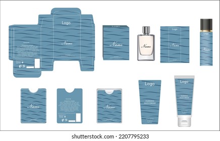 Packaging design, luxury perfume box, pocket perfume, deo design and face cream template and mock up box. Illustration vector.