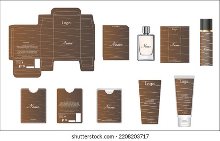 Packaging design, luxury perfume box, pocket perfume, deo design and face cream template and mock up box. Illustration vector.