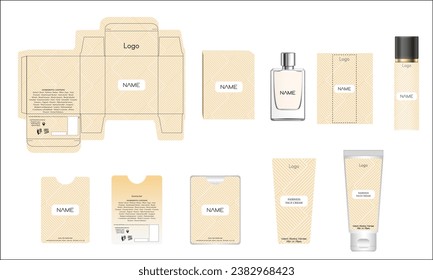 Packaging design, luxury perfume box, pocket perfume, deo design and face cream template and mock up box. Illustration vector.