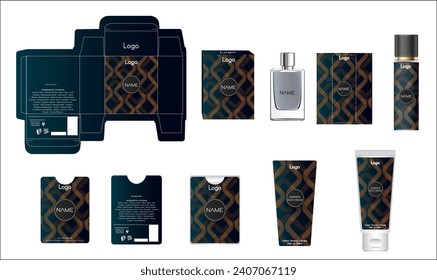 Packaging design, luxury perfume box, pocket perfume, deo design and face cream template and mock up box. Illustration vector.
