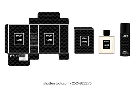 Design de embalagem, caixa de perfume de luxo, caixa de maquete de design de vídeo. Vetor de ilustração.