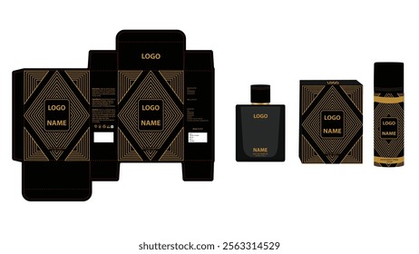 Packaging design, luxury perfume box, deo design mock up box. Illustration vector.