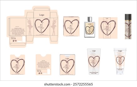 Packaging design, luxury perfume box, pocket perfume, deo design and face cream template and mock up box. Illustration vector.