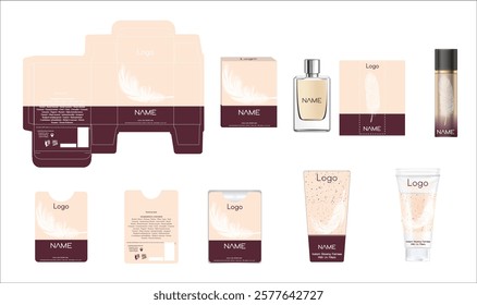 Packaging design, luxury perfume box, pocket perfume, deo design and face cream template and mock up box. Illustration vector.