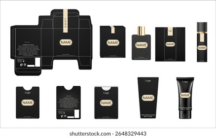 Packaging design, luxury perfume box, pocket perfume, deo design and face cream template and mock up box. Illustration vector.