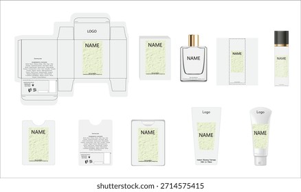 Diseño de embalaje, caja de perfume de lujo, perfume de bolsillo, diseño de deo y Plantilla de crema facial y caja de maqueta. Vector de ilustración.