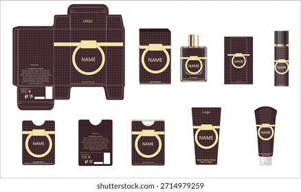 Diseño de embalaje, caja de perfume de lujo, perfume de bolsillo, diseño de deo y Plantilla de crema facial y caja de maqueta. Vector de ilustración.
