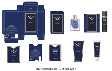 Packaging design, luxury perfume box, pocket perfume, deo design and face cream template and mock up box. Illustration vector.