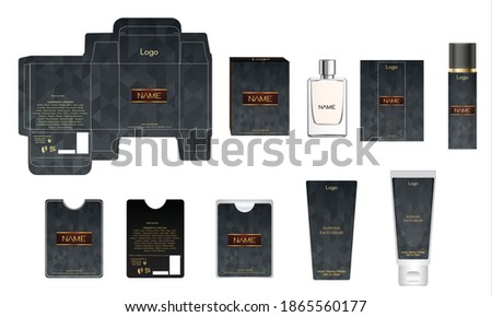 Packaging design, luxury perfume box, pocket perfume, deo design and face cream template and mock up box. Illustration vector.
