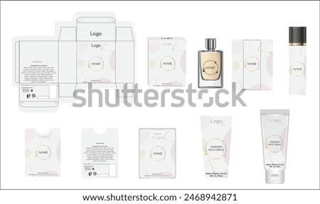 Packaging design, luxury perfume box, pocket perfume, deo design and face cream template and mock up box. Illustration vector.