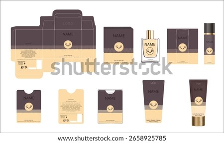 Packaging design, luxury perfume box, pocket perfume, deo design and face cream template and mock up box. Illustration vector.