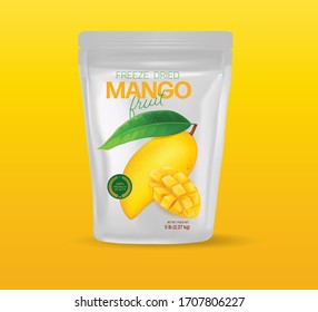 Packaging Design Mockup Fresh mango with slices and leaves Vector illustration 