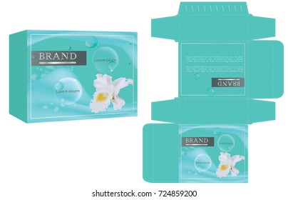 Packaging design, natural concept soap box design template and mockup box. Illustration vector