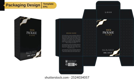 Verpackung Design Parfüm Box Template Schwarz mit Goldfolie