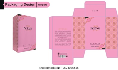 Cor rosa com folha de ouro do modelo da caixa do perfume do projeto da embalagem