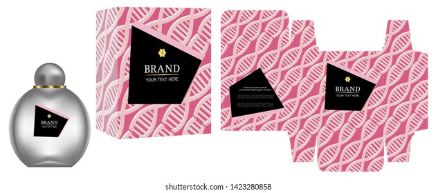 Packaging design, perfume or cosmetic container with luxury box template and mockup box.