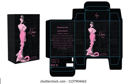 Packaging design, perfume luxury box design template and mockup box. Illustration vector