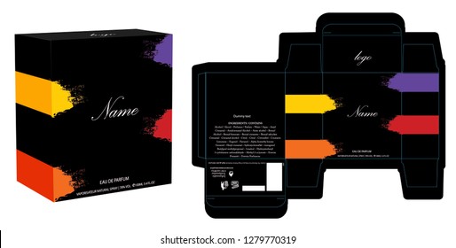 Packaging design, perfume luxury box design template and mockup box. Illustration vector.