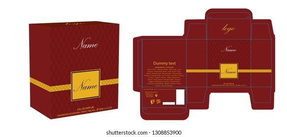 Packaging design, perfume luxury box design template and mockup box. Illustration vector.