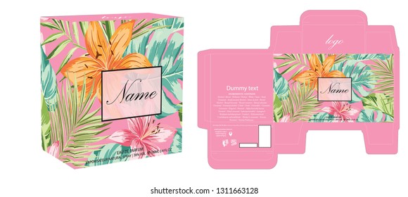 Packaging design, perfume luxury box design template and mockup box. Illustration vector.