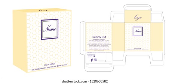 Packaging design, perfume luxury box design template and mockup box. Illustration vector.