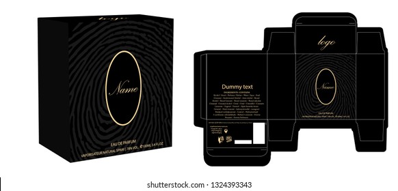 Packaging design, perfume luxury box design template and mockup box. Illustration vector.