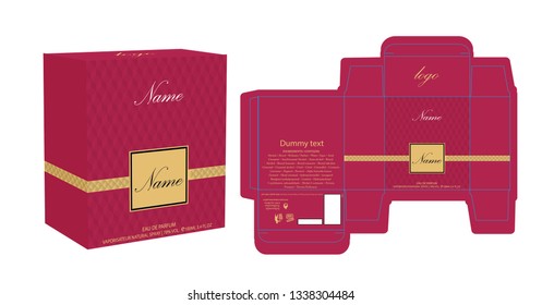 Packaging design, perfume luxury box design template and mockup box. Illustration vector.