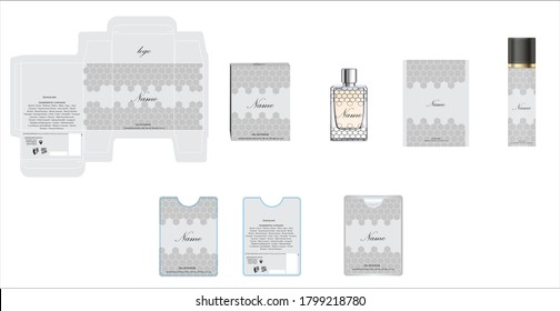 Packaging design, perfume luxury box design template and mock up box. Illustration vector.