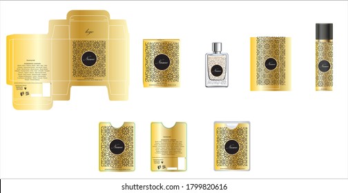 Packaging design, perfume luxury box design template and mock up box. Illustration vector.