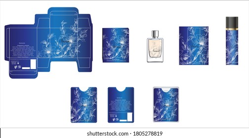 Packaging design, perfume luxury box design template and mock up box. Illustration vector.