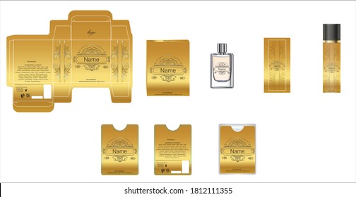 Diseño de empaque, diseño de caja de lujo de perfume y maqueta. Vector de ilustración.