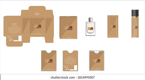 Diseño de empaque, diseño de caja de lujo de perfume y maqueta. Vector de ilustración.