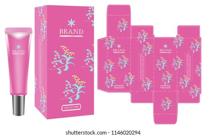 packaging design, pink cosmetic container with luxury box design template and mockup box. vector illustration.	
