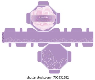 Packaging design, pink rose, luxury 8-sided box design template. Illustration vector