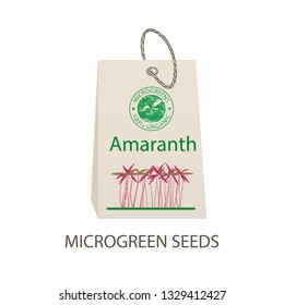 Packaging design for purple amaranth seeds. Raw sprouts, microgreens, healthy eating concept. Vector illustration