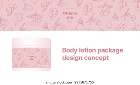 Diseño de empaque de una loción cutánea. Plantilla de etiqueta de producto vectorial con ornamento de berry. Buena comida, bebida, cosméticos, etc. 