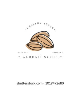 Packaging design template logo and emblem - syrup and topping - almond. Logo in trendy linear style