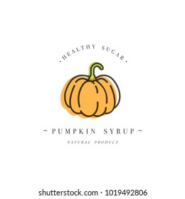 Packaging design template logo and emblem - syrup and topping - Orange pumpkin. Logo in trendy linear style